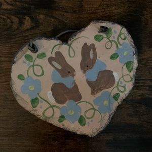5/$25 sale — Hand painted Slate Heart bunny scene